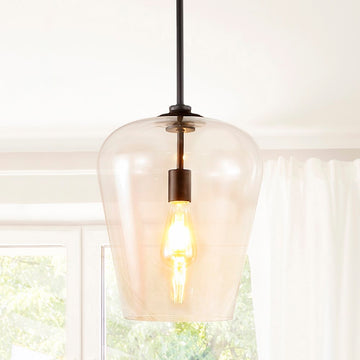 Hayes 11.25" Industrial Farmhouse Iron/Glass LED Pendant - JONATHAN Y